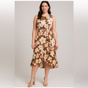 Floral Sleeveless Dress - Brown and Pink